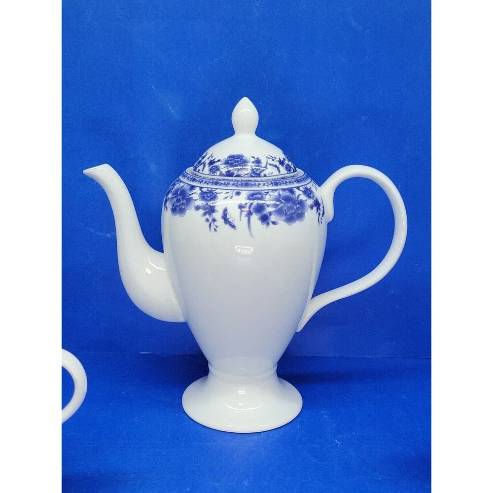 Baum Brothers Formalities Blue Rose Coffee Pot  Sugar & Creamer Set